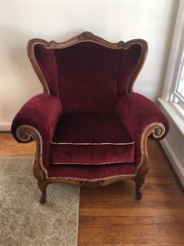 L.  Drexel Heritage Arm Chair, dark red with brown trim, acrylic 