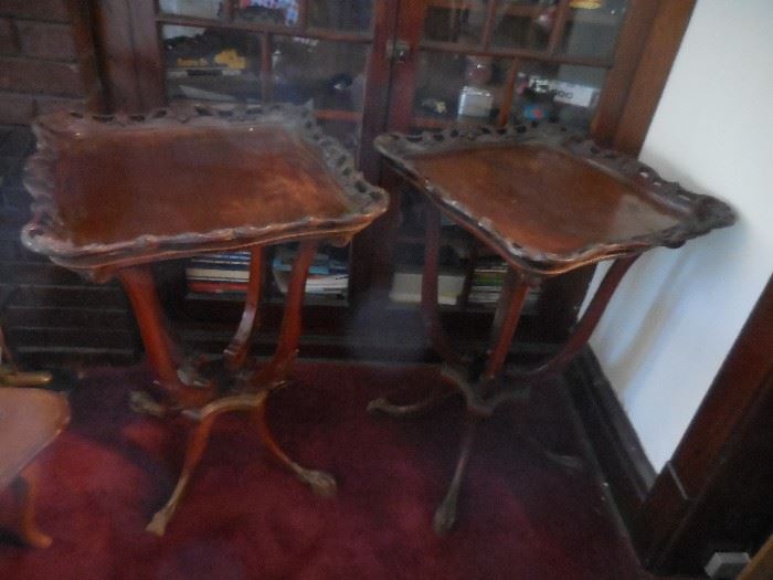 Vintage Hand Carved Mahogany Occasional Tables, One is as is as found