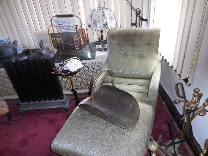 Vintage Wave Arm Chair, Silk Brocade Fabric, Smoking Stand, Vintage Radiator 