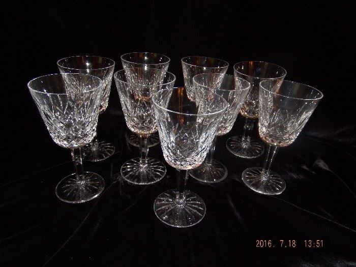 9 Waterford Lismore Crystal Wine Glasses Acid etched Waterford on foot $ 200.00