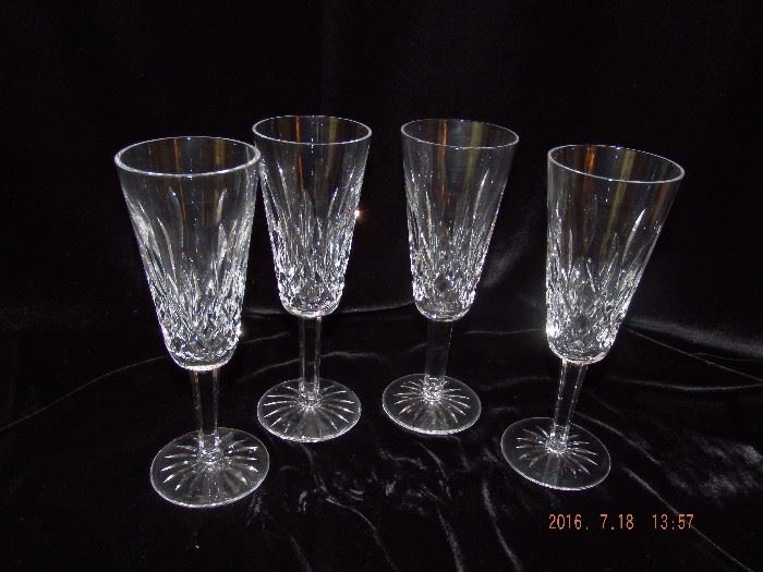 4 Waterford Lismore Crystal Champagne Glasses Acid etched Waterford on foot $100.00