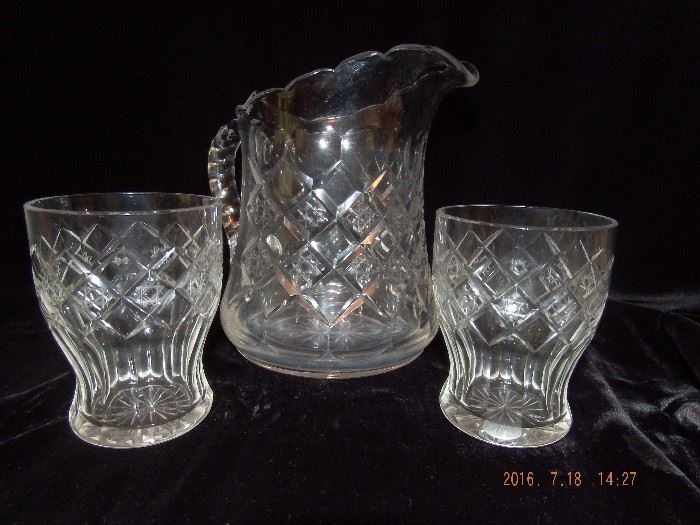 Fine Crystal Pitcher and 2 glasses $20.00