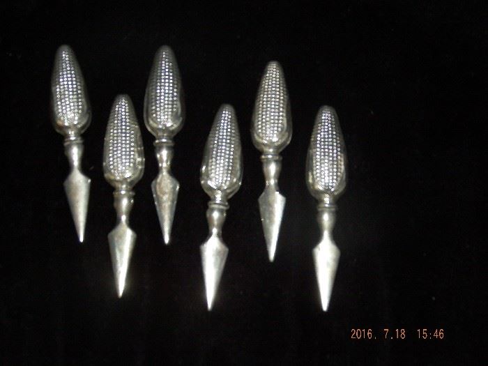 6 Sterling Silver Corn on the cob holders 30.00