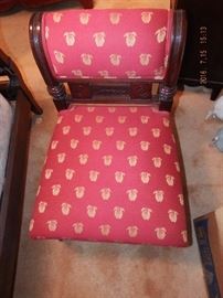 Upholstered Apple print chair trimmed in an ornate design $50.00