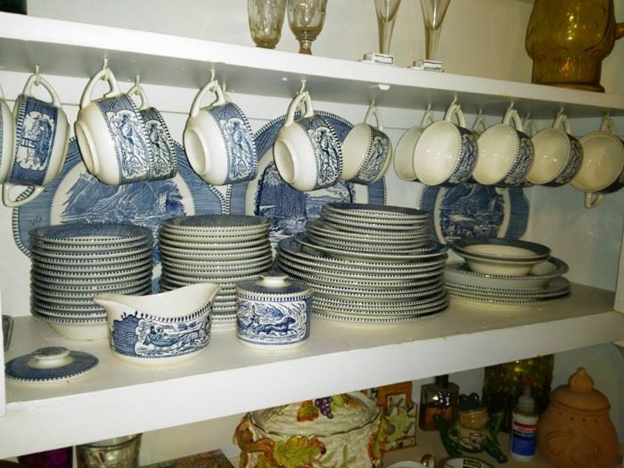 Large Currier and Ives set of dishes