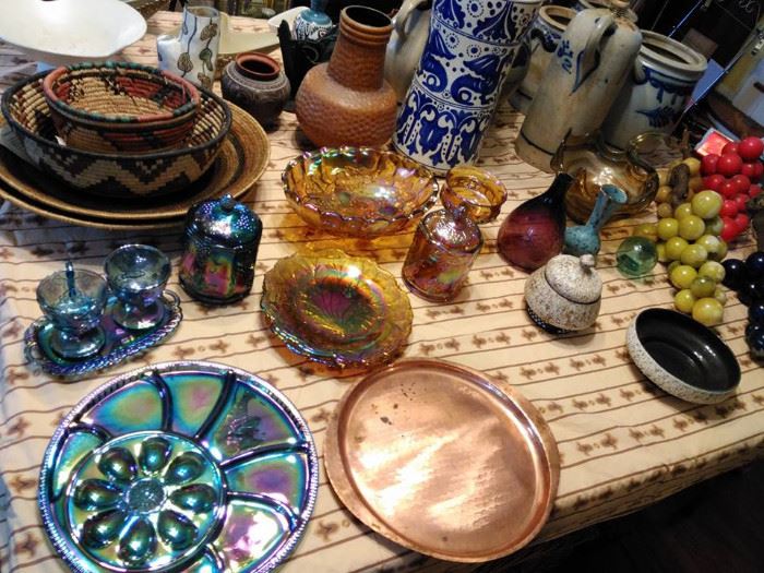 Indiana Glass, we have boxes for all but one piece.  And incredible copper platter.
