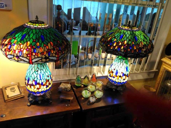 Tiffany style dragonfly lamps.  Bases light up too.  Really pretty.