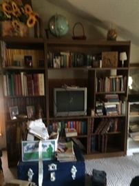 entertainment center with great books and magazinesold old foot locker painted blue