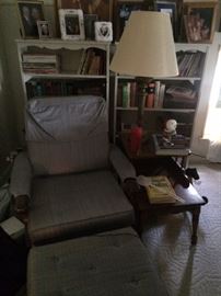 vintage arm chair and ottoman and another occasional table