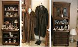 Fruitwood Cabinets, Chintz Pottery, Furs & Hand Painted china as well as spittoon
