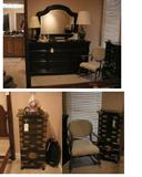 Large Mirror TO Dress, Brass Lamps, Pair of Chinese Jewelry Cases, 1930's Rocker