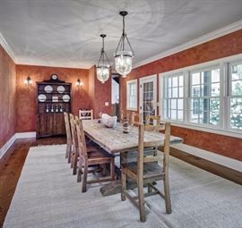 Great Plank Harvest Table in Reclaimed Plank Wood and Chairs Lillian August 10ft