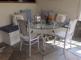 Iron and Glass Top Table and Italian Chairs