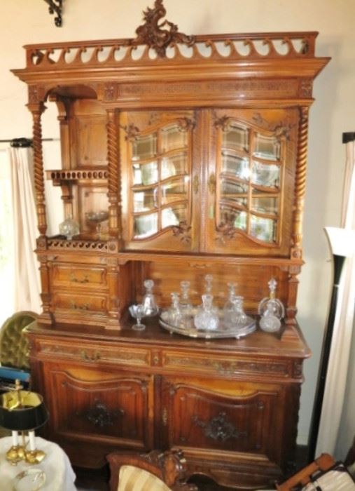 Gorgeous 19th. C. Carved Walnut China Cabinet