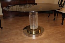 Lucite base, smoked glass round table.Italian.