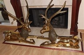 Two large brass deer/antelope.