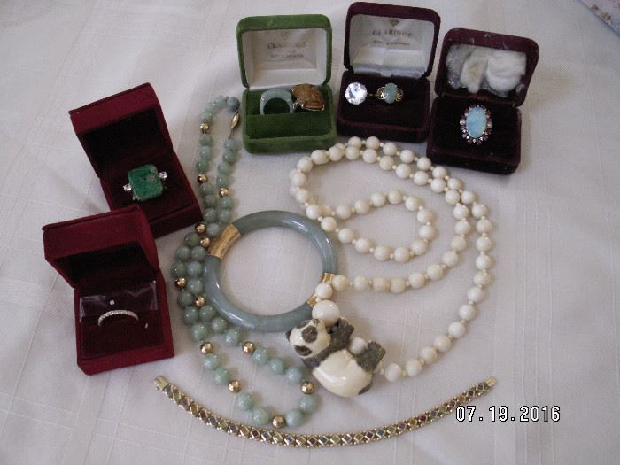 14k, jade, diamonds, opal, ivory.