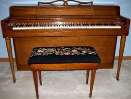           Wurlitzer spinet piano w/needlepoint bench