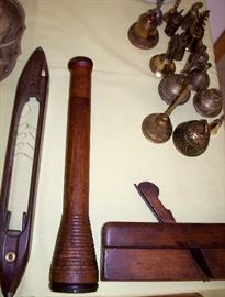     Weaver's shuttle, spindle & antique wood planer