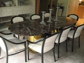 Marble top dining room table with 8 chairs