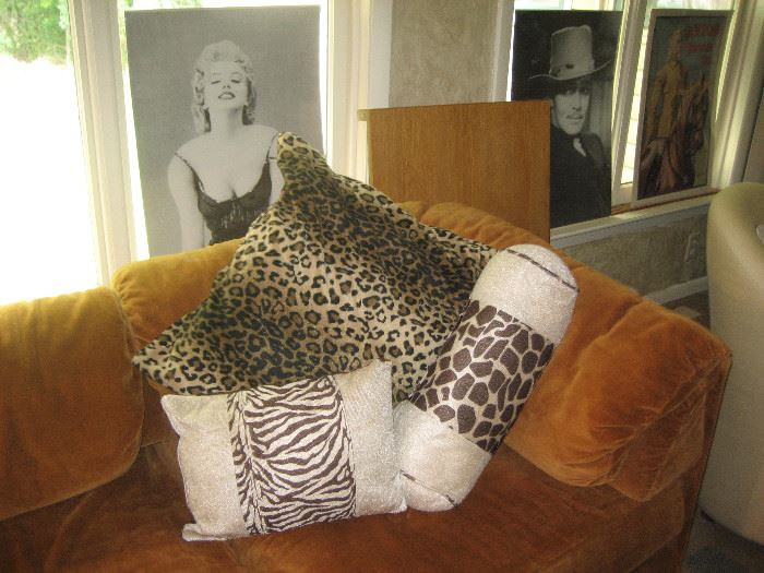 Animal print pillows and movie posters