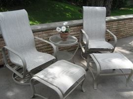 Tropitone swivel patio chairs with foot rests