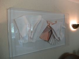 Contemporary collage framed in Lucite