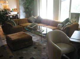 Sectional, glass top cocktail table, game table, upholstered chair on casters (1 of 4)