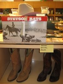 Stetson hat with box, Western boots