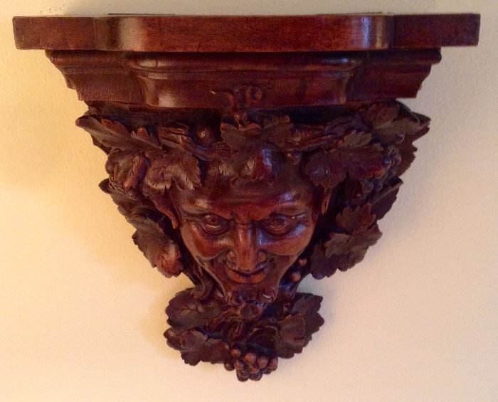 CARVED WOOD BACCHANALIAN WALL BRACKETS (one of pair)