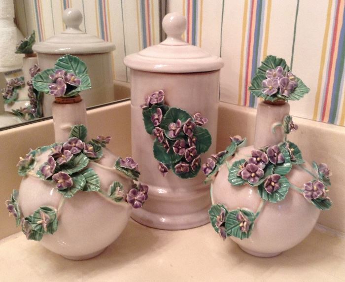 Hand Decorated and Painted Portuguese Boudoir Vessels 