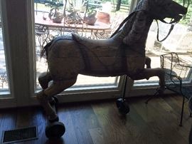 19th c wood pull toy horse
