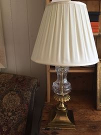 Pair Baccarat crystal and brass lamps
