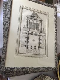 antique Architectural prints with custom framing
