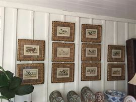 Set of 10 Hunting dog prints with custom painted frames