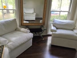 set of 4 white leather club chairs