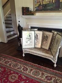 Wicker Settee with custom framed Antique Architectural Prints