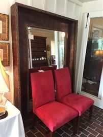 John-Richard large Floor Mirror and Bernhardt red parsons chairs