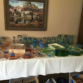 Beautiful depression glass - pink, green, clear, blue, cobalt blue, and amber.  Carnival glass & milk glass too!