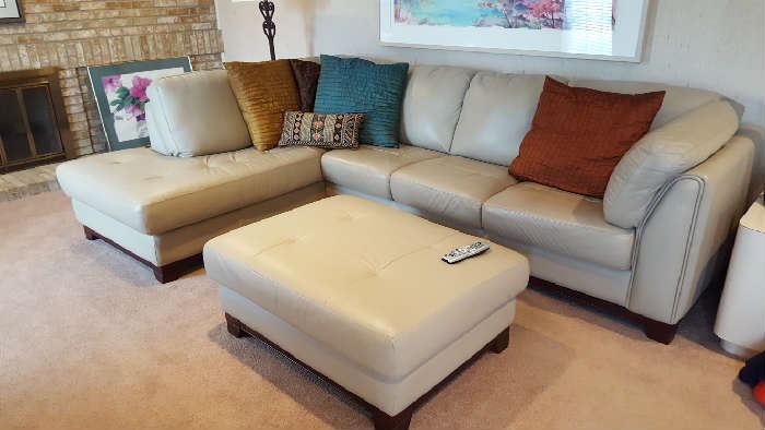 Tan leather sectional and ottoman   $1,200  Reduced to $995