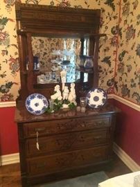 Antique mirrored breakfront/dresser with 3 drawers