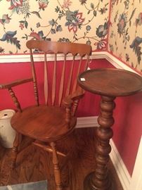 Maple arm chair; wooden plant stand