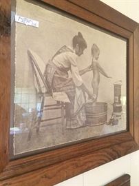 Black & white framed picture - bath time