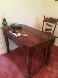 Antique lift-top desk; antique chair