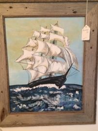Sailing ship with rustic frame