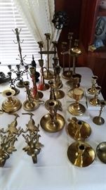 Lots of Brass Candle Holders, various sizes.