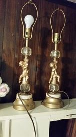 Matching pair of Figurine Lamps - made of a combination of Brass / Glass & Marble components