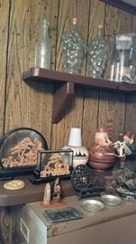 Note Bubble Glass Bottles on Shelf.