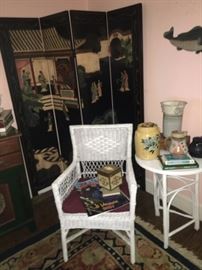 Four panel lacquer screen with inlay