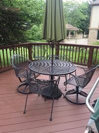 PATIO TABLE WITH UMBRELLA AND CHAIRS